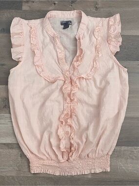 Y2K Pink Ruffle Button Up Blouse Cottagecore Coquette Fairycore Top Size S